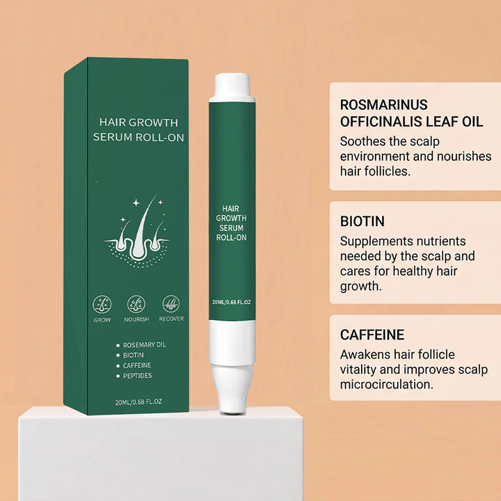 20ml Rosemary Oil Hair Growth Serum Roll-on Biotin Caffeine Peptides Scalp Massager Anti Hair Loss Thinning Treatment Spray