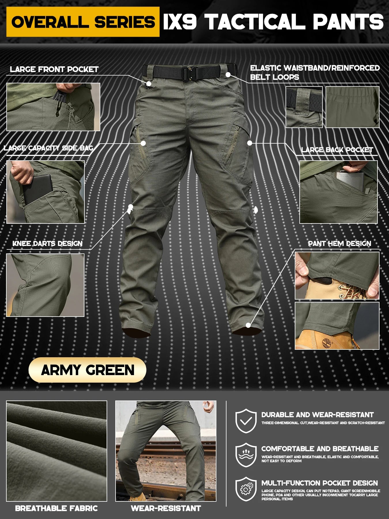 Tactical Work Pants Series New Men's IX9 Tactical Pants Multi-Pocket Large Capacity Training Pants Commuter Pants Wear-resistant