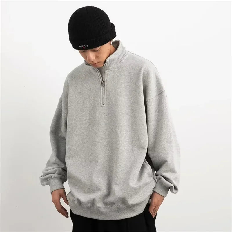 2025 New Half Zipper Design Sweatshirts For Men Autumn Y2K Vintage Stand Collar Pullover Hoodies Korean Fashion Casual sudadera