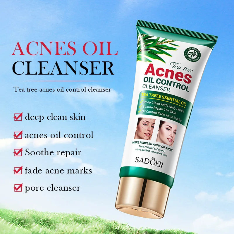 SADOER Tea Tree Acne Removal Facial Cleanser Moisturizing Anti-aing Anti Acne Deep Cleansing Face Wash Foam Cleanser Skin Care Halalzen