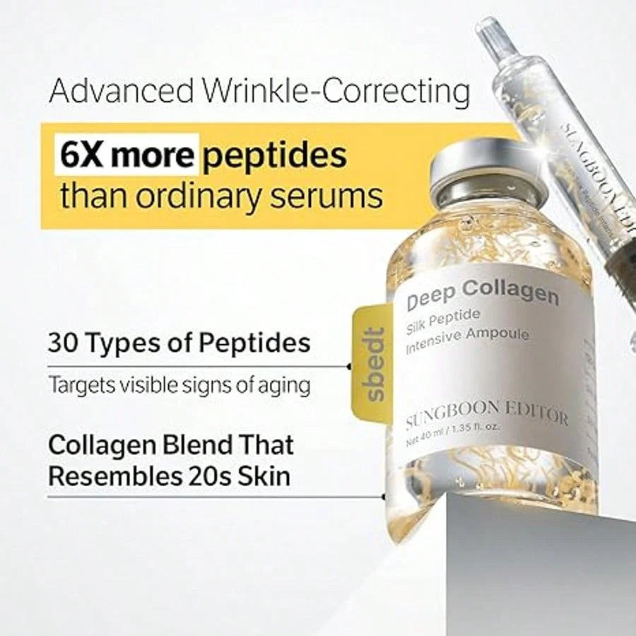3pcs SUNGBOON EDITOR Glow Intensive Silk Peptide Ampoule, Copper Peptides Serum for Face with Collagen & Multi Peptides, Hydrating Korean Skincare Facial Serum for Smooth-Looking Skin, 1.35 fl oz