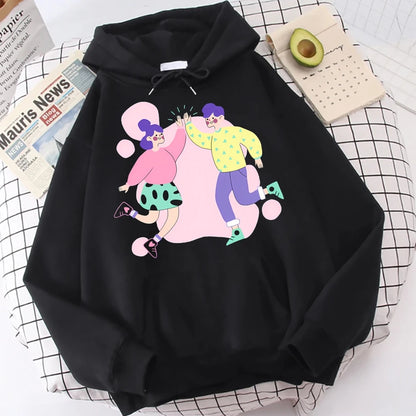 Eye Catching Hoodies Graphic Oversized Y2K Woman Streetwear Sweater With Colorful Print Casual Loose Fit Unisex Winter Clothing