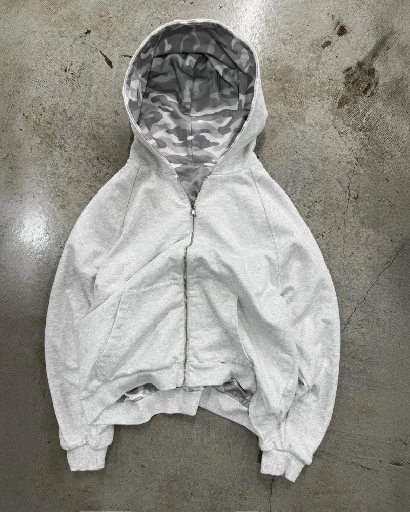 American fashion Gothic camouflage clothing oversized hooded men's Y2K street hip-hop Harajuku loose zipper sweatshirt