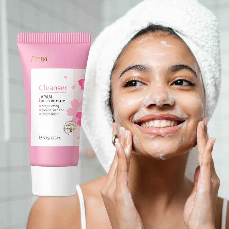 Sakura Gentle Facial Foaming Cleanser Shrink Pores Deep Clean Oil Control Reduce Blackhead Moisturizing Facial Skin Care Halalzen