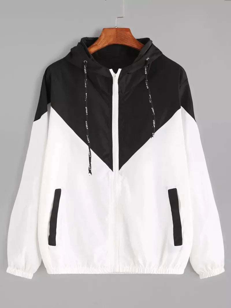 New Outdoor Jacket Coat Womens Long Sleeve Patchwork Thin Skin Suits Hooded Zip Stitching Outwear Coat Running Sport Jacket