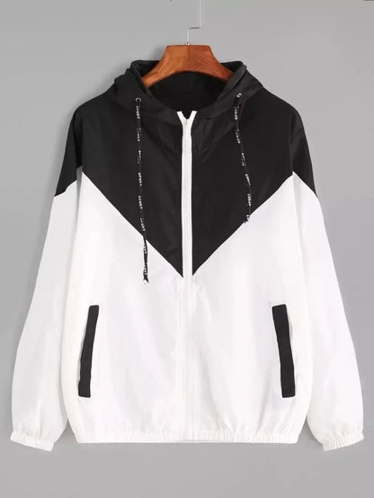 New Outdoor Jacket Coat Womens Long Sleeve Patchwork Thin Skin Suits Hooded Zip Stitching Outwear Coat Running Sport Jacket