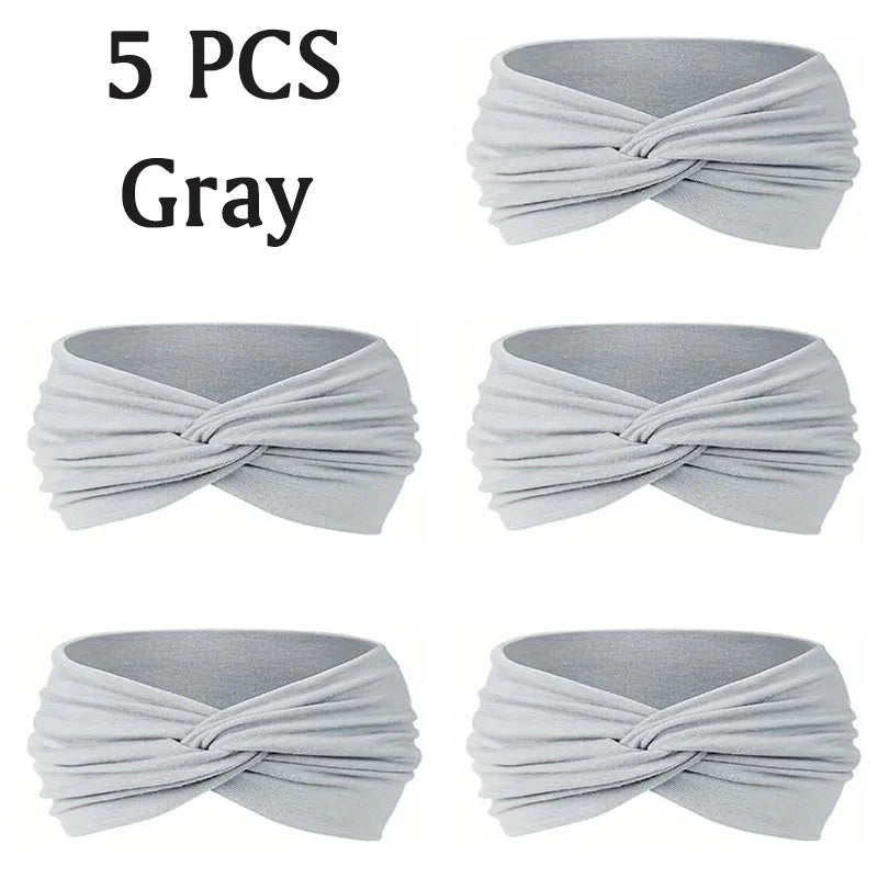 5pc Sports Headbands for Men Women Non-Slip Moisture Wicking Workout Sweatband Fitness Running Cycling Football Yoga Hairband