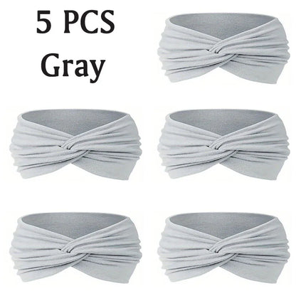 5pc Sports Headbands for Men Women Non-Slip Moisture Wicking Workout Sweatband Fitness Running Cycling Football Yoga Hairband