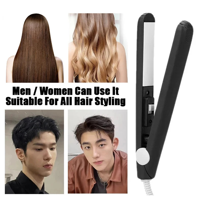 Electric Ceramic Mini Hair Straightener Unisex Portable Flat Iron Wet/Dry Straightening Curling Irons Black FastHeat Hair Curler Halalzen