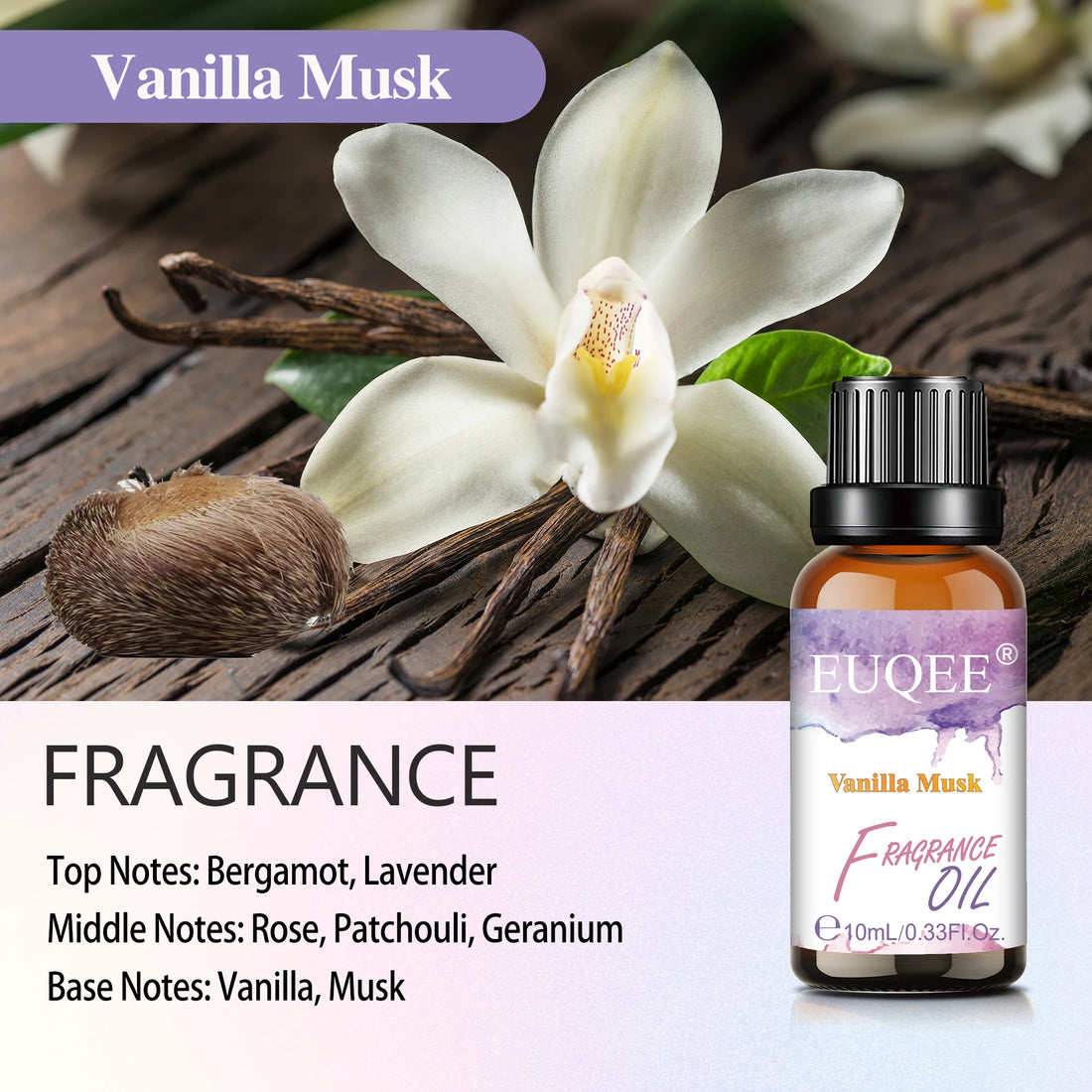 EUQEE 10ml 30ml 100ml Blend Essential Oil White Musk Baby Powder Almond & Vanilla Fragrance Oil for Diffuser Making Candle