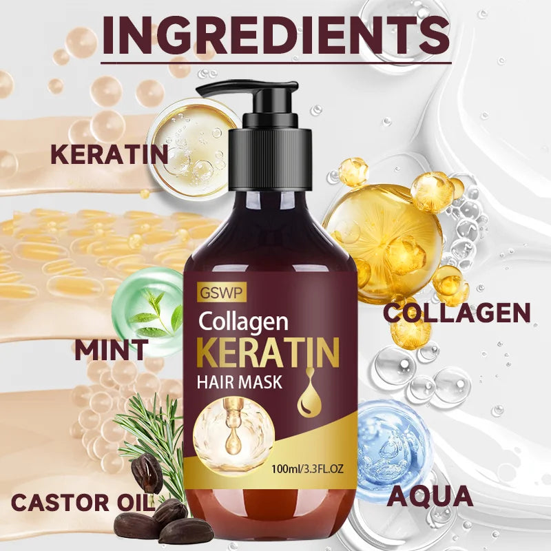 GSWP Collagen Keratin Hair Mask,for dry and damaged hair. moisturizes, controls frizz, leaves hair smooth and shiny. gift.100ml Halalzen