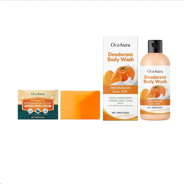 OceAura Persimmon Soap Bar for Body Odor Control Deodorant Professional Skin Cleaning Goat Milk Body Wash Persimmon Shower Gel Halalzen