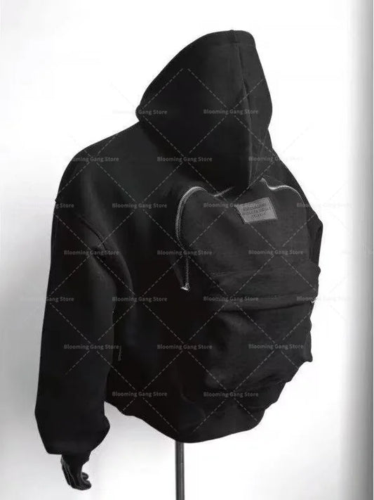 Y2k trendy three-dimensional backpack hoodie men's clothing high street streetwear tops loose casual sportswear harajuku jacket
