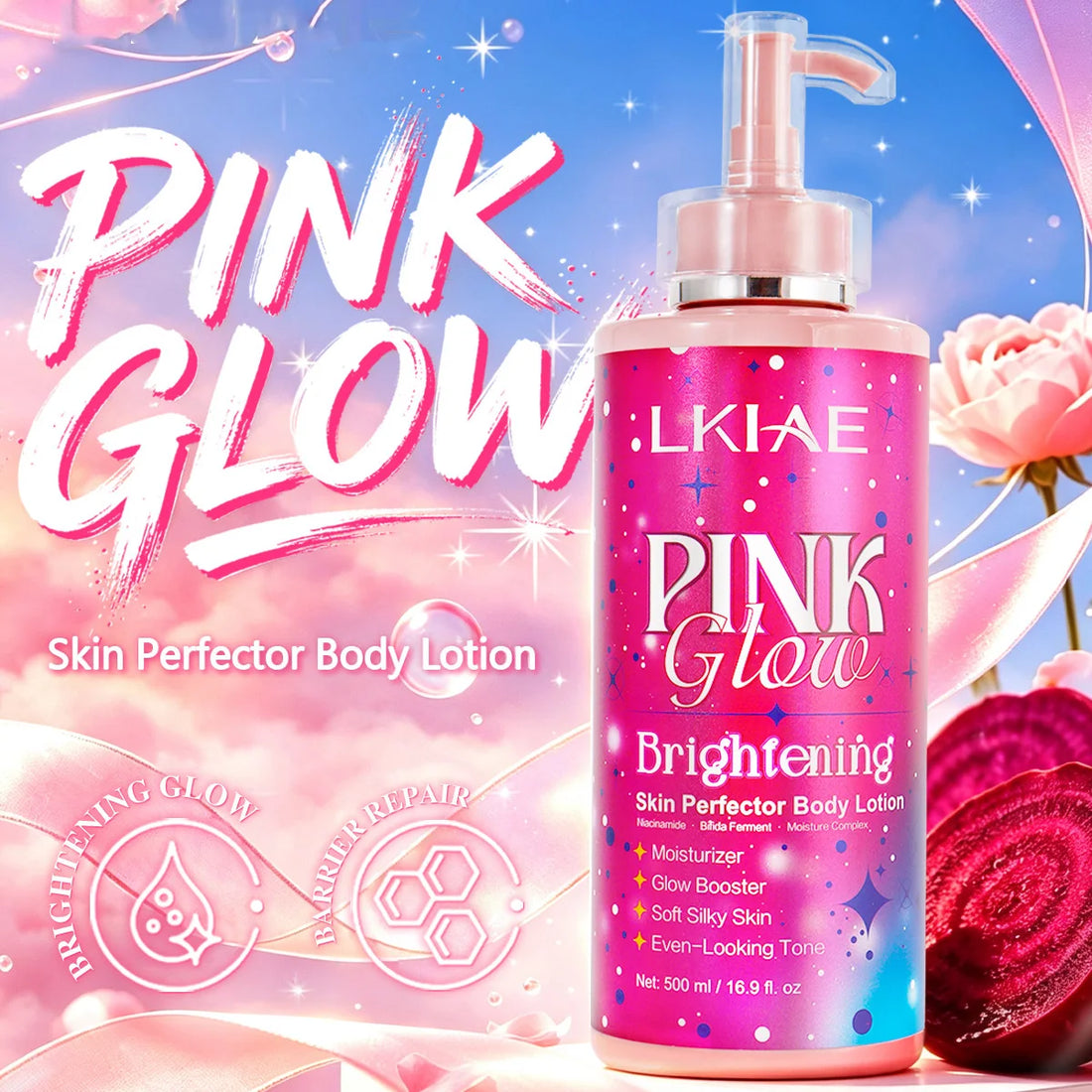 LKIAE Pink Glow Skin Care Set For Women, Anti Black Spots, Brightening, Nourishing, Moisturizing, Improve Rough Skin Beauty Kit