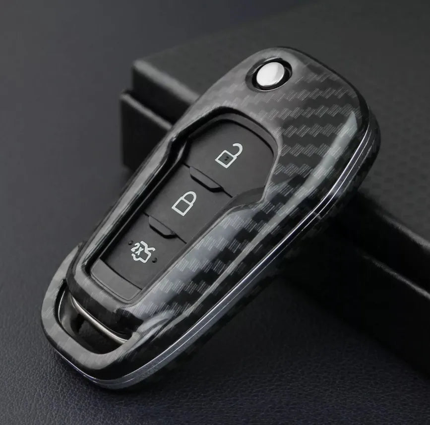 Car Key Case Carbon Fiber Flip Key Shell Cover Fob Case For Ford Everest Ecosport F150 XL/XLT/STX F250 F350 F450 Ranger XL XLT