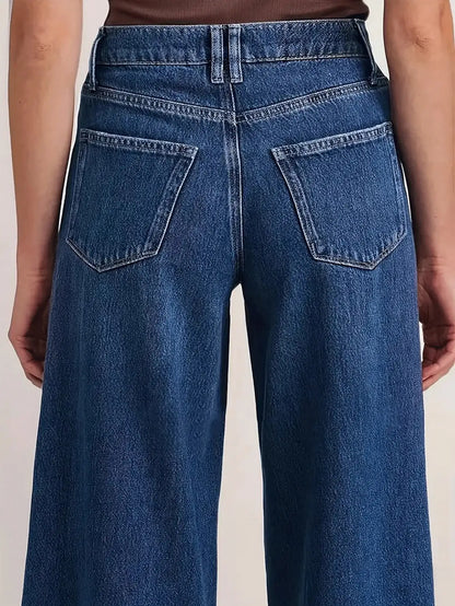 Women’s Deep Blue Wide Leg Jeans - Stylish Denim Trousers for Comfort and Versatility