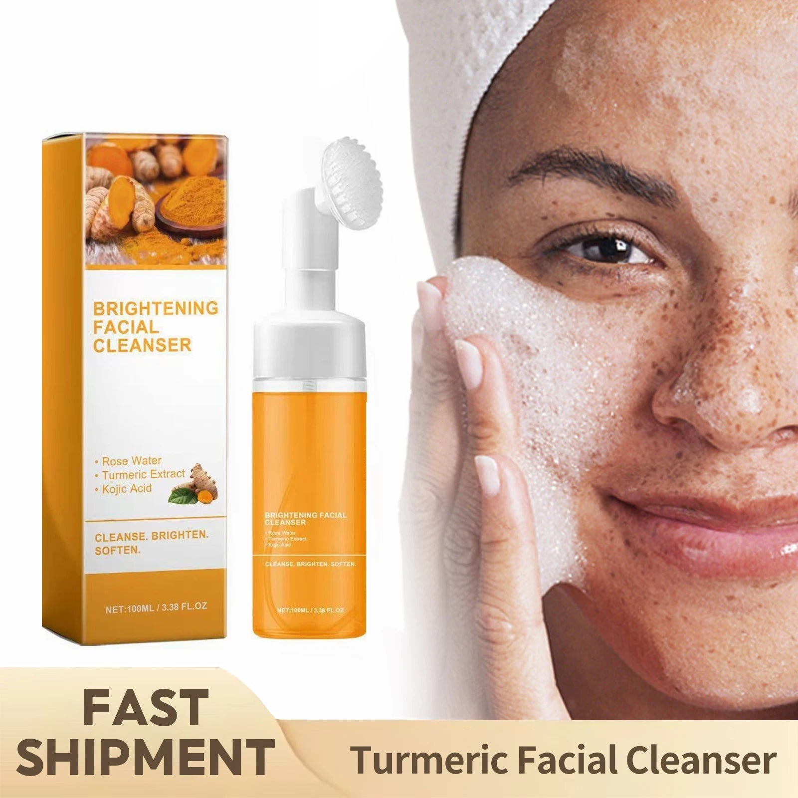 Turmeric Cleansing Mousse Anti Pimple Improves Dark Spot Oil Control Blackhead Remover Brighten Deep Hydrating Face Cleanser Halalzen