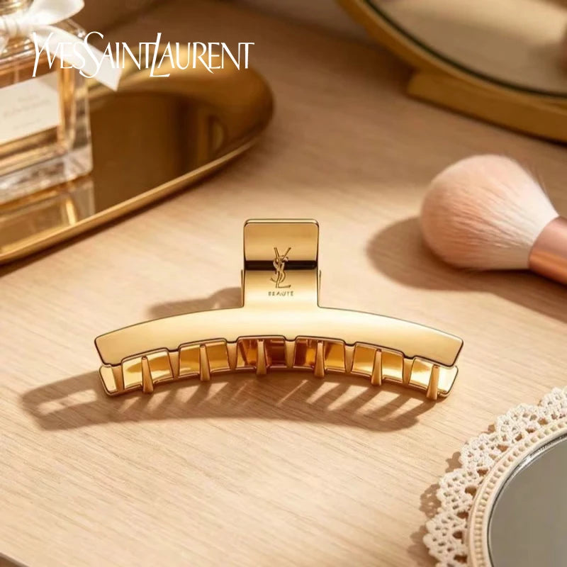 YSL Saint Laurent Hair Barrette Gold Metal Clip, Made in France French Luxury Original Box Hair Accessory Gift for Women Girls