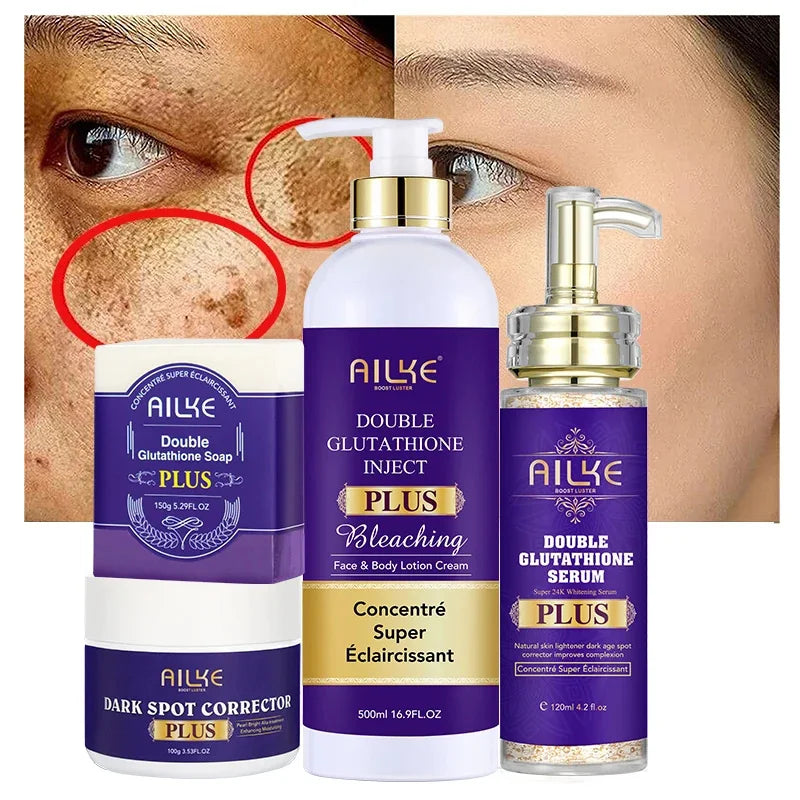 AILKE Glutathione PLUS Whitening Skin Care Set, Moisturizing, Even Skin Tone, Improve Dark, Black Skin, Reduce Spots, Freckle Halalzen