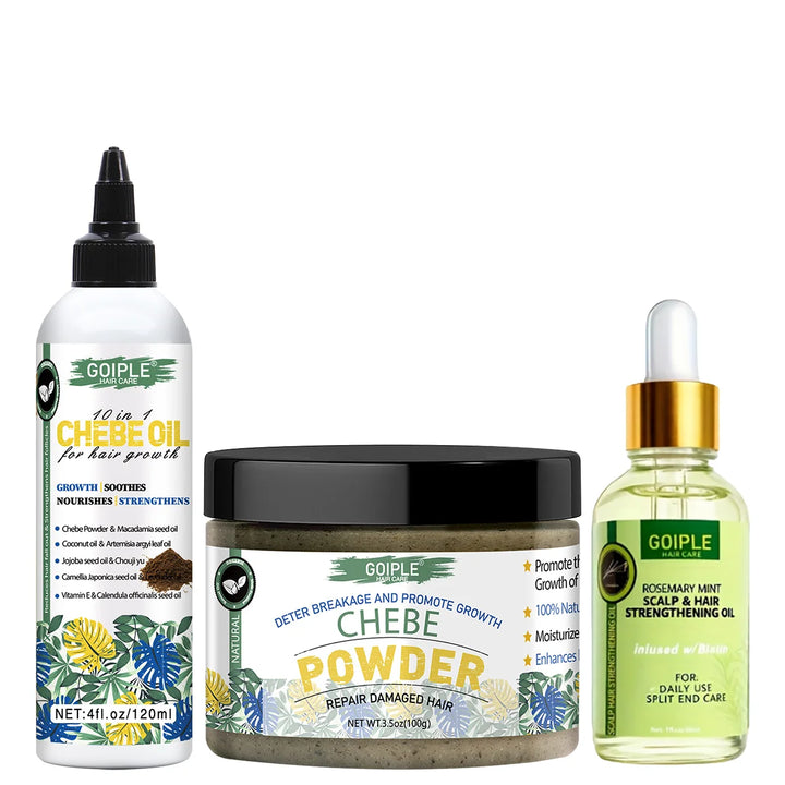GOIPLE Hair Growth Product African Chebe Powder and Hair Growth Oil Hair-loss Treatment Rosemary Extract Oil Anti Hair-break Set