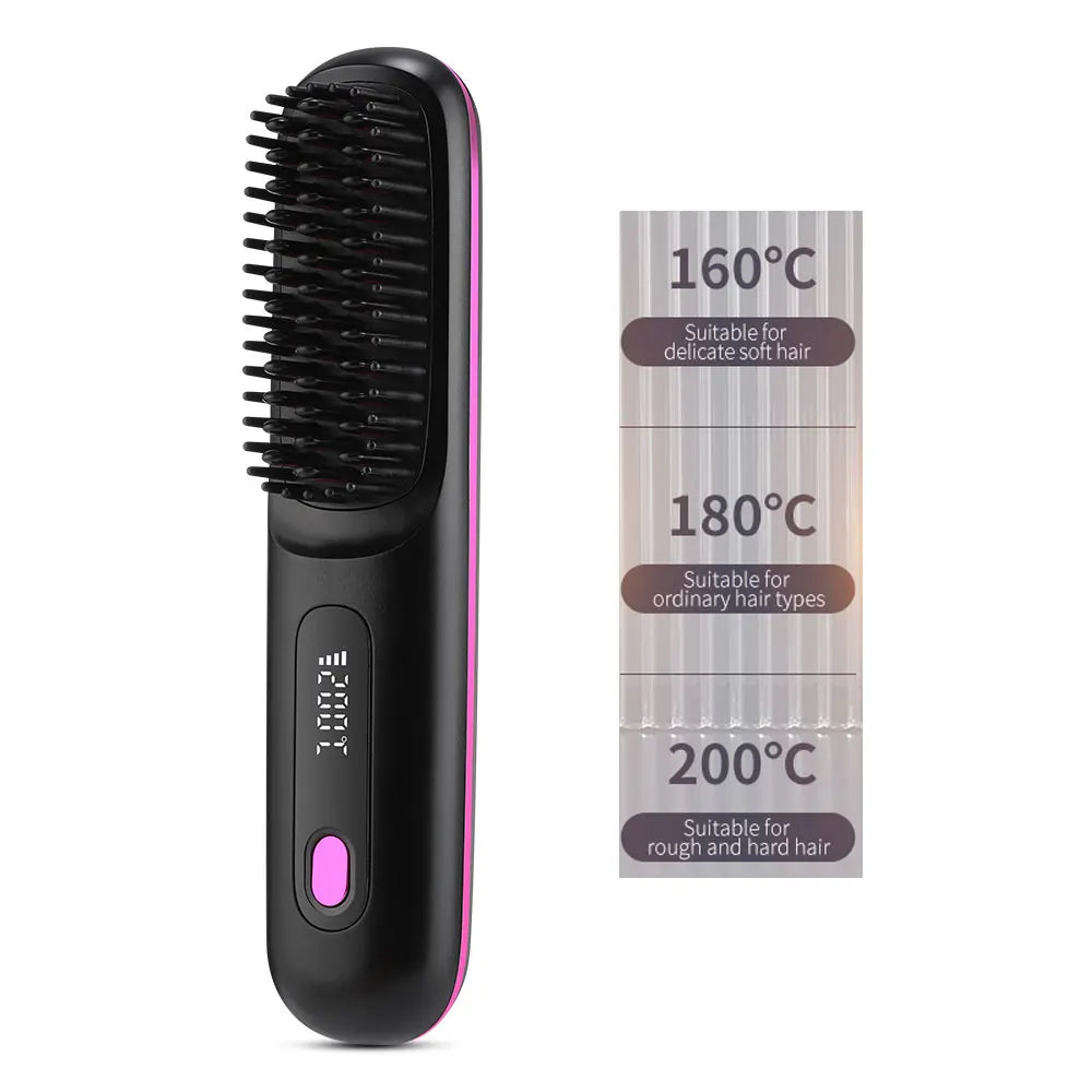 Cordless Hair Straightener Brush 3 Temperature Electric Negative Ions Ceramic Anti-Scald Heated Comb Hair Styling Tools Halalzen
