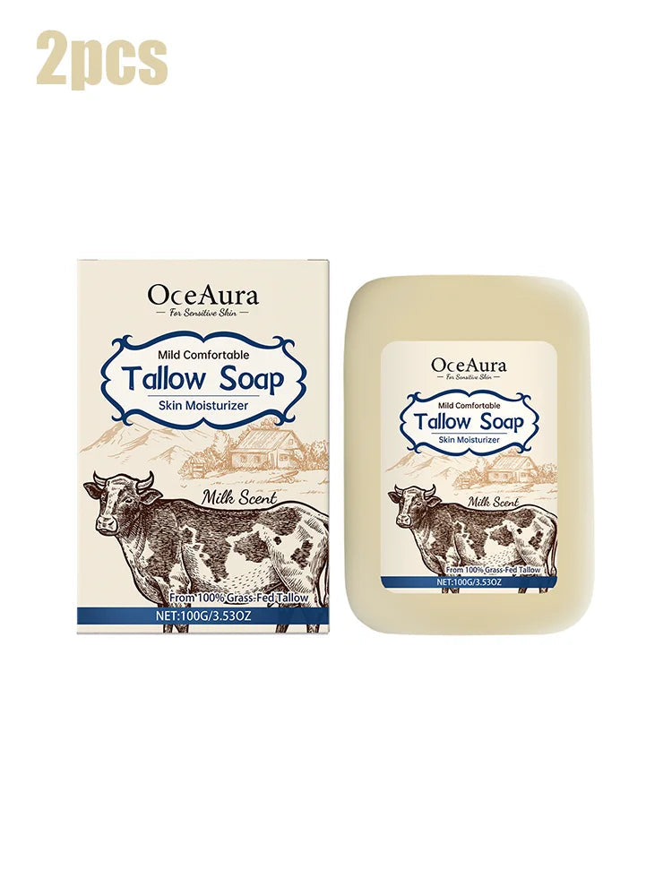 OCEAURA Tallow Soap, Beef Tallow Soap, Pure Tallow Balm Soap Bar for Sensitive Skin - Moisturizes, Soothes, and Hydrates 100g Halalzen