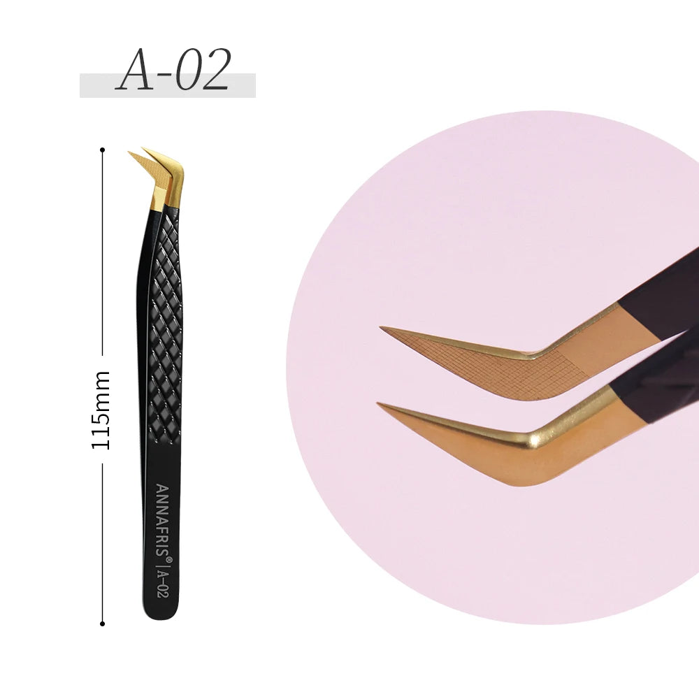 ANNAFRIS High-end Fiber Tip Lash Tweezers Stainless Steel Straight Head Curved Tip Eyelash Extension Tweezer Makeup Tools