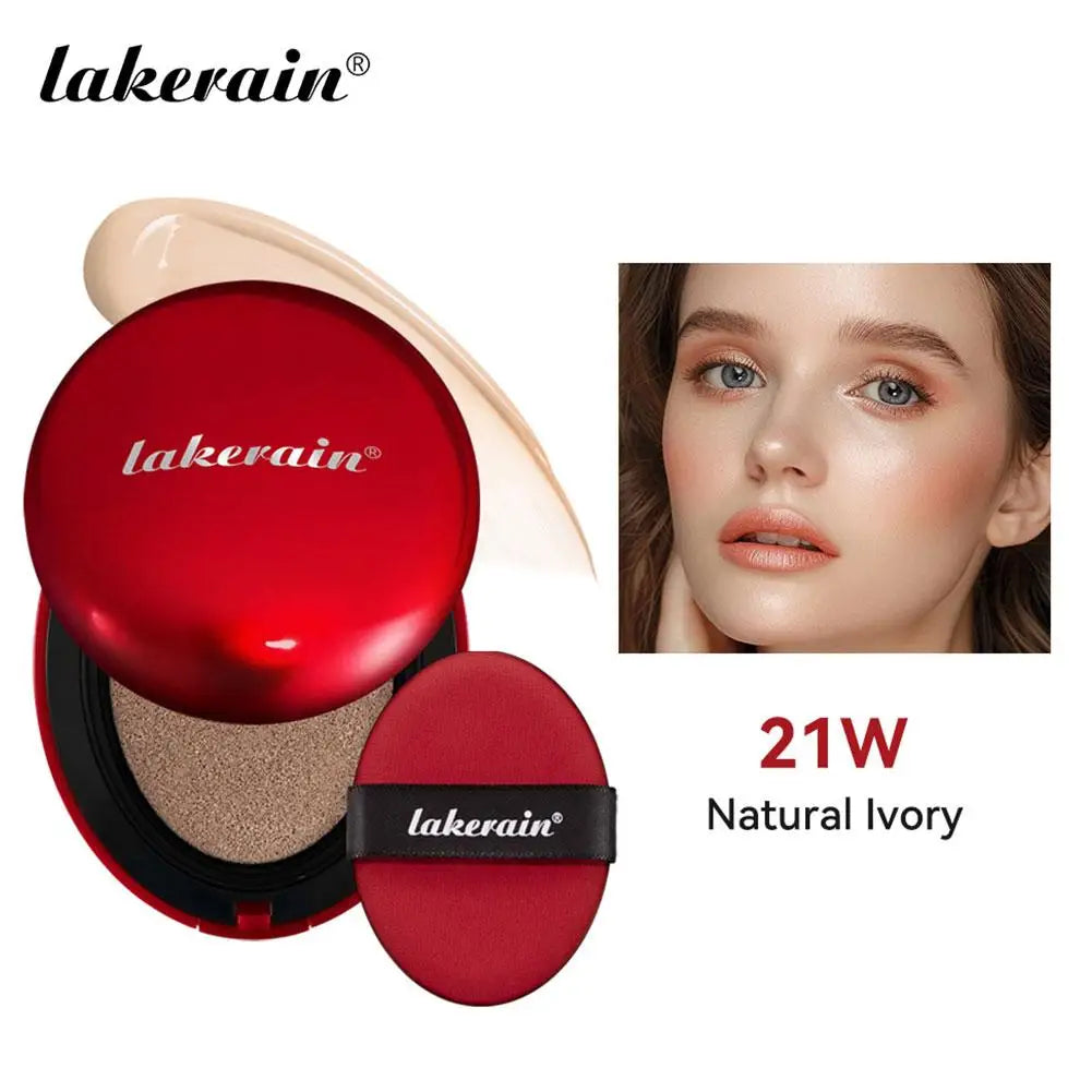 LAKERAIN 12 Color Air Cushion Foundation Red Shell Design Natural Coverage Formula Lightweight Breathable Makeup Base