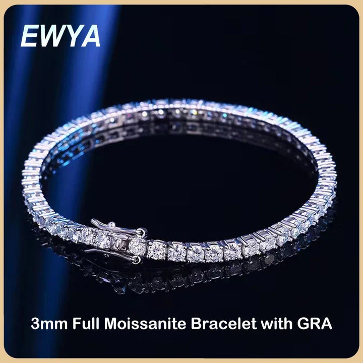 Pulsera EWYA de plata esterlina 925 con moissanita 0.1ct 3mm D VVS1 diamante con GRA para mujer Joyería fina brillante para boda y fiesta