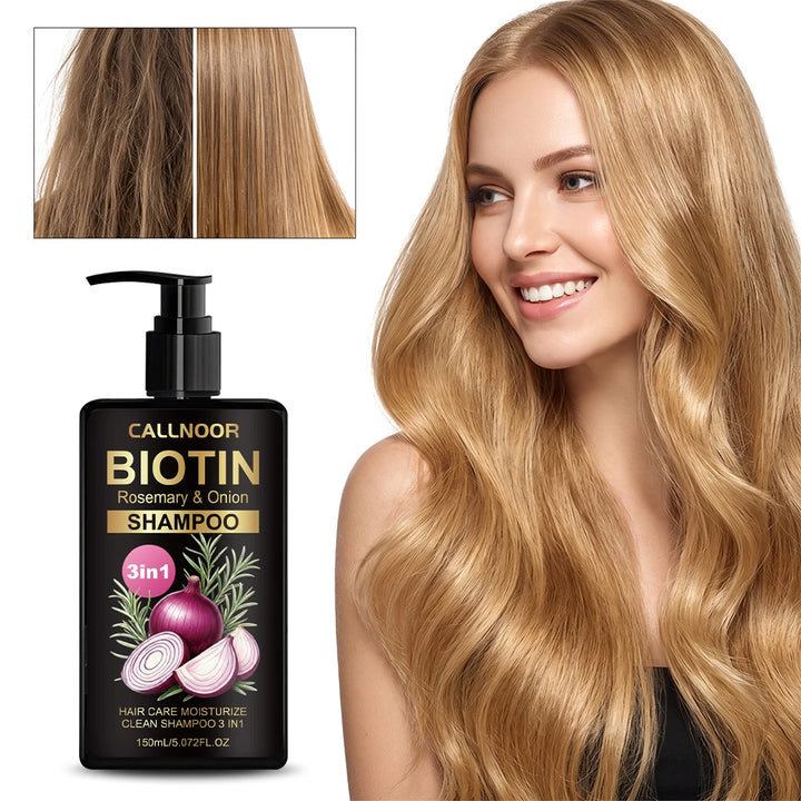 3 in 1 Biotin Rosemary Onion Shampoo - Deep Clean Moisturize Hair Remove Dirt Strengthens Reduce Breakage for Healthy Hair Care