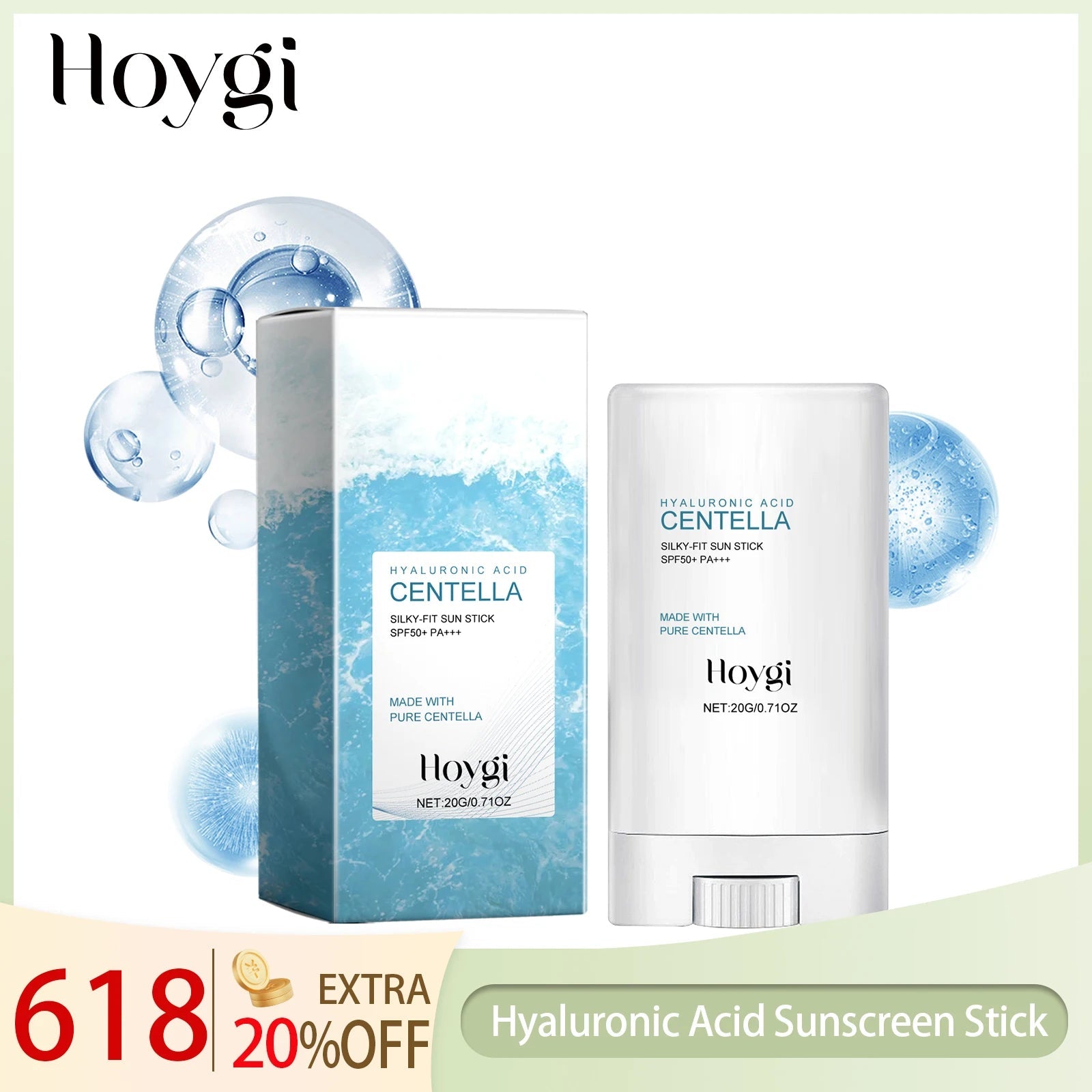 Hoygi Hyaluronic Acid Sunscreen Stick Broad Spectrum SPF 50+ Hydrating Non-Greasy Fast Absorbing for Face and Body On-The-Go Halalzen