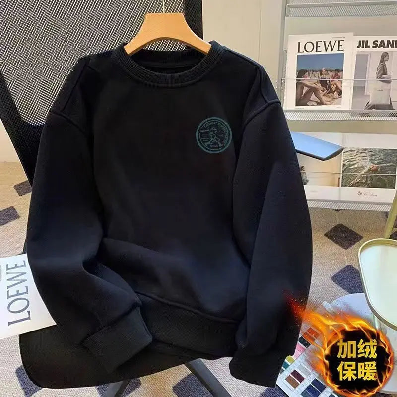 American Heavyweight Sweatshirt for Men's Long-sleeved Casual Hong Kong Style Top Autumn and Winter Loose Plush Thickened Jacket