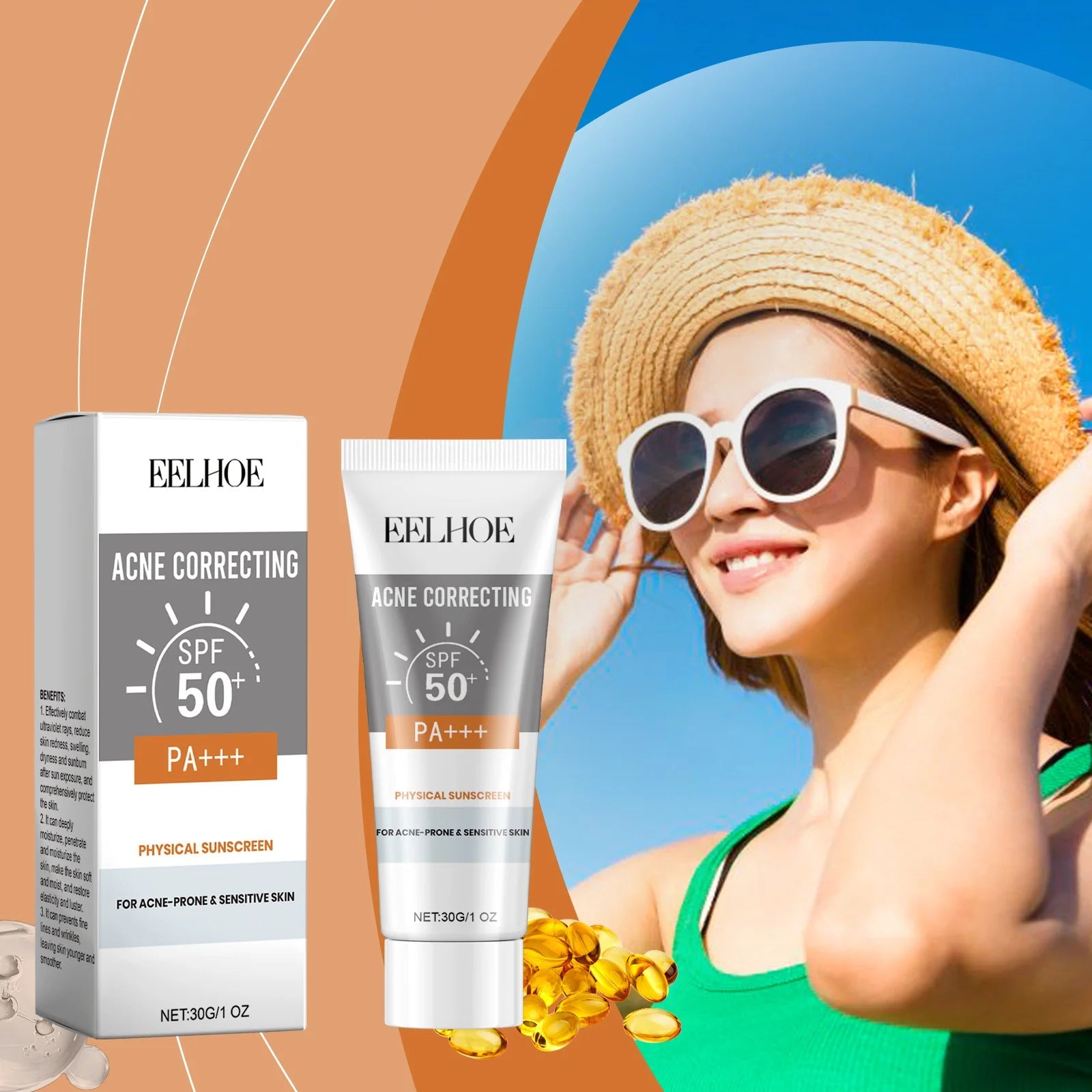 Deep Hydration Sunscreen Cream SPF 50+ UV Whitening Cream Korean Moisturizing Skin Care Tool for All Skin Type Cosmetics 30g Halalzen
