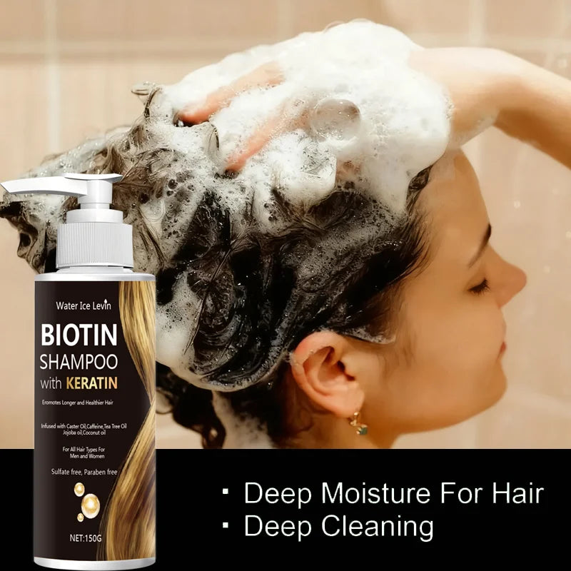 Water Ice Levin Biotin Keratin Shampoo – Strengthens Hair, Boosts Health Deep Moisture, Thorough Cleansing. All Hair Types. Halalzen