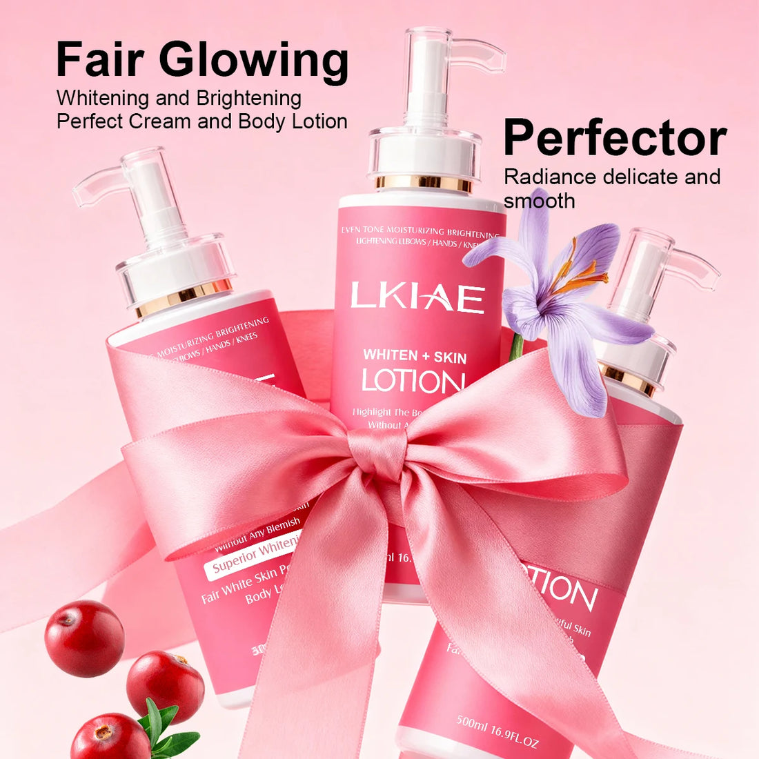 LKIAE Niacinamide Whitening Body Lotion, With Natural Rose Oil, Vitamin C, Moisturizing, Brighten, Even Skin Tone, 500ml