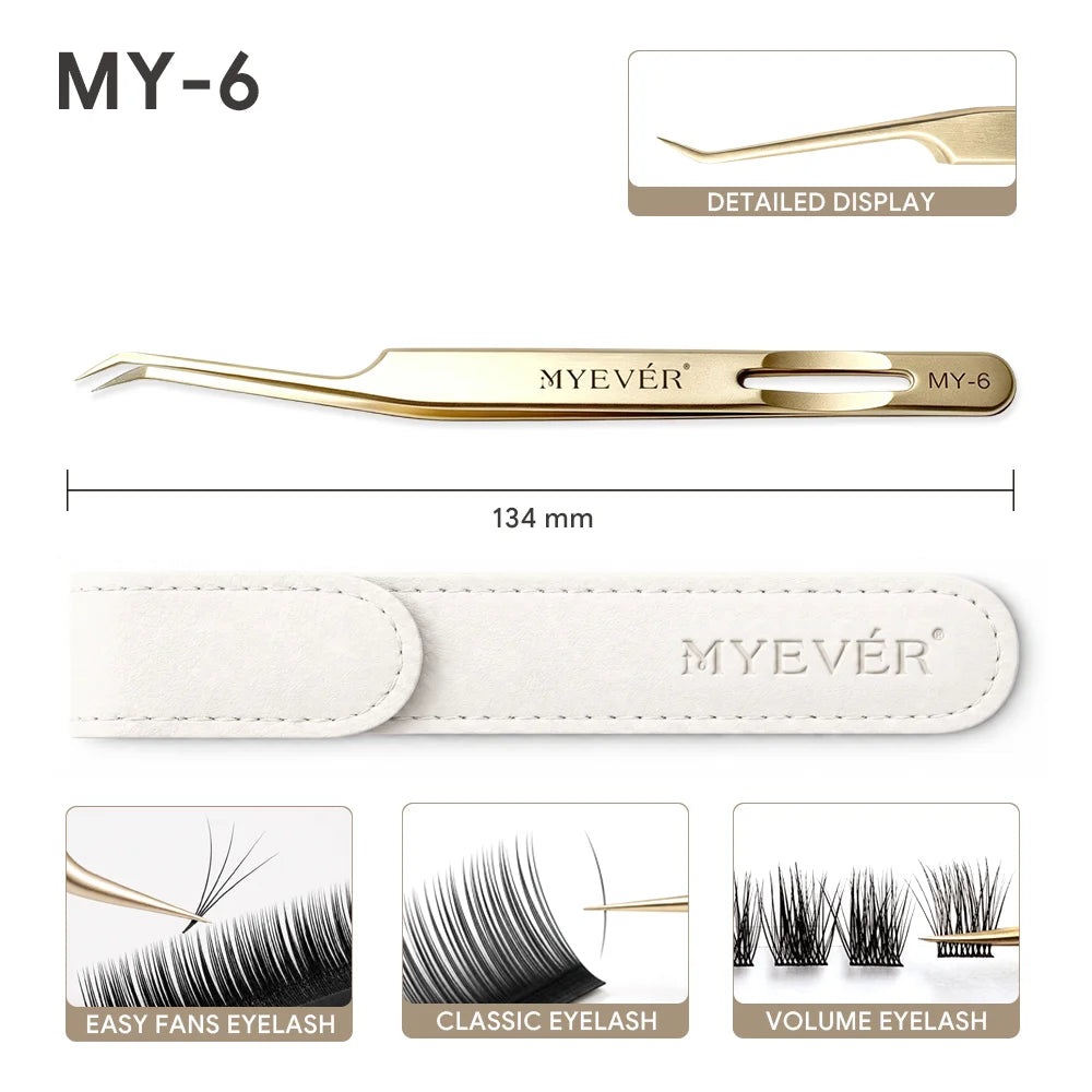 MYEVER Anti-Slip Eyelash Extension Steel Tweezers High-Density Fiber Tip Eyelash & Eyebrow Professional Precision Makeup Tools