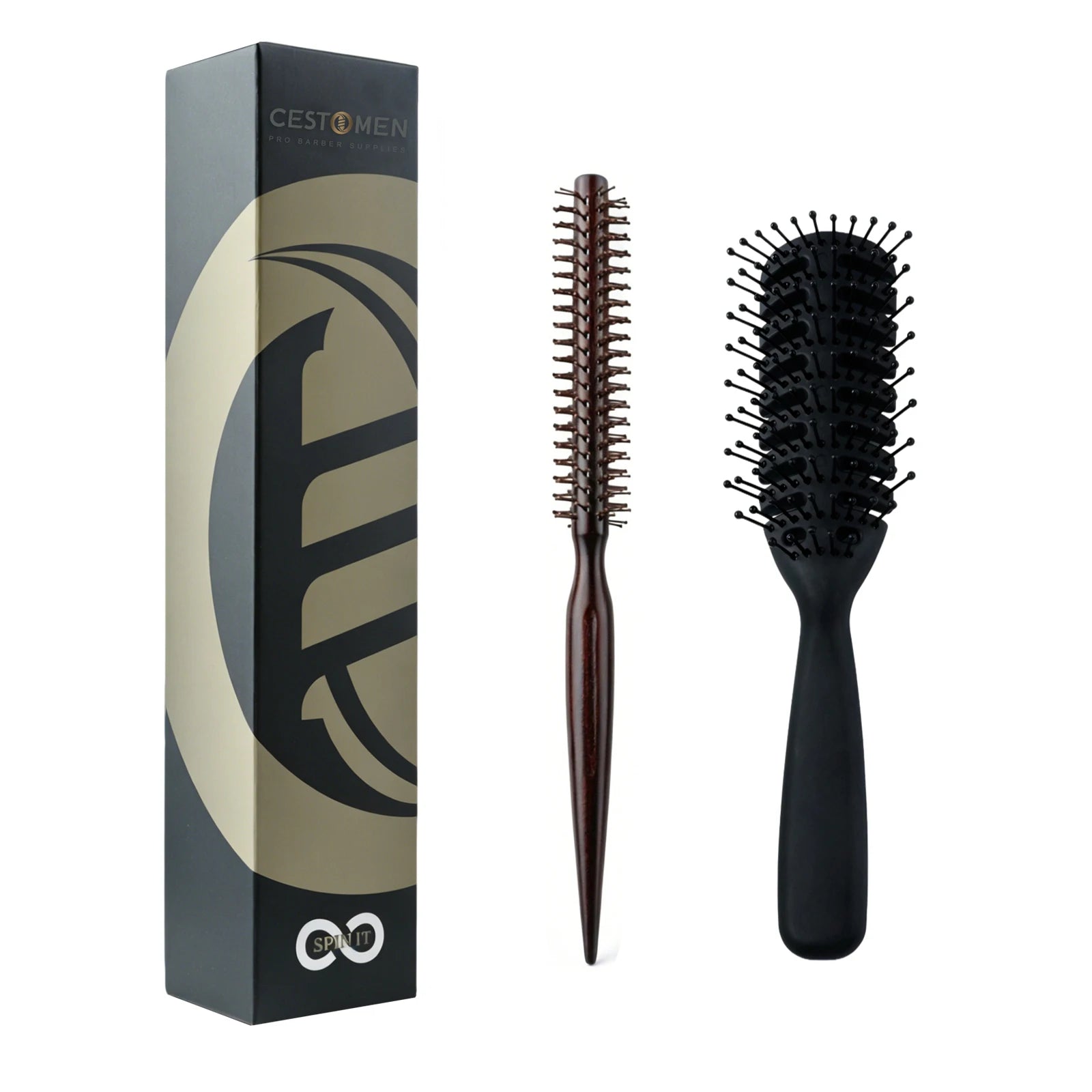 2Pcs Professional Salon Hair Styling Brush Wooden Round Brush Set Vent Brush Detangling Volumizing Hair Brush Barber Home Use