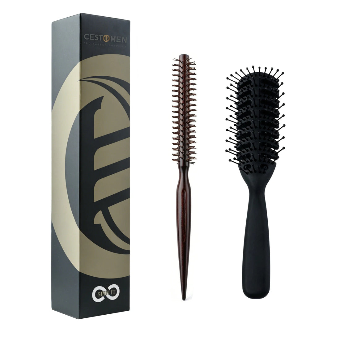 2Pcs Professional Salon Hair Styling Brush Wooden Round Brush Set Vent Brush Detangling Volumizing Hair Brush Barber Home Use