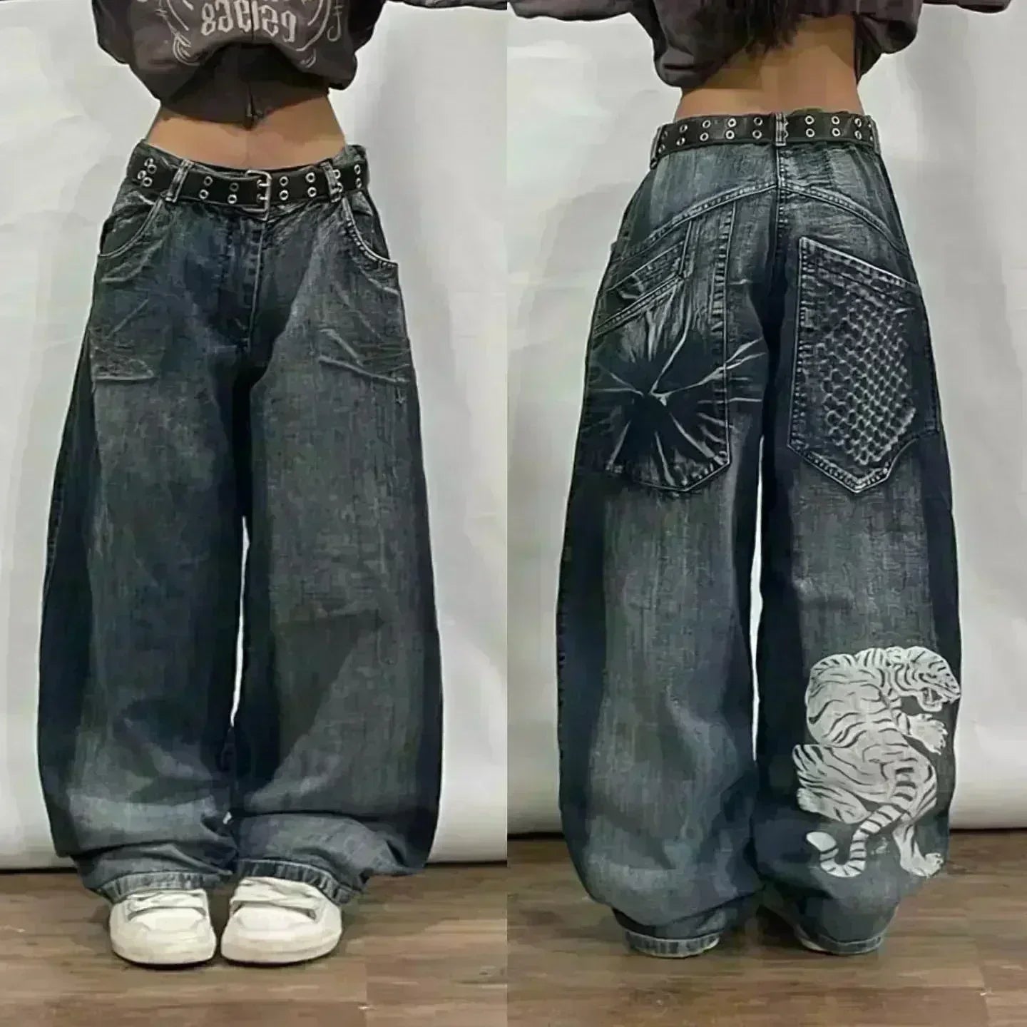 American Street Trend Letter Embroidered Loose Jeans Men Harajuku Y2K New Hip Hop Oversized Wide-leg Pants Unisex Mopping Jeans HALALZEN
