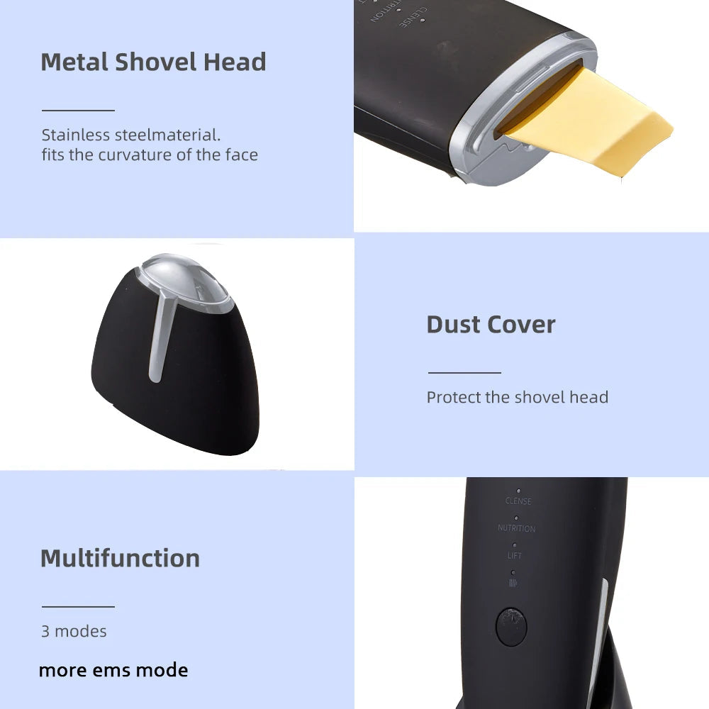 New Ultrasonic Skin Scrubber Vibration Face Spatula Blackhead Remover Shovel Clean Cavitation Peeling Facial Lifting EMS Machine Halalzen