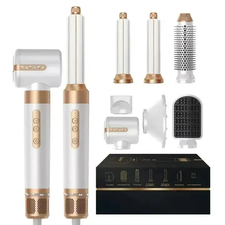 7 in 1 Hair dryer Professional Negative Ion curling Iron Hair Straightener Brushless Motor High Speed Hair Dryer Hot Comb Set Halalzen