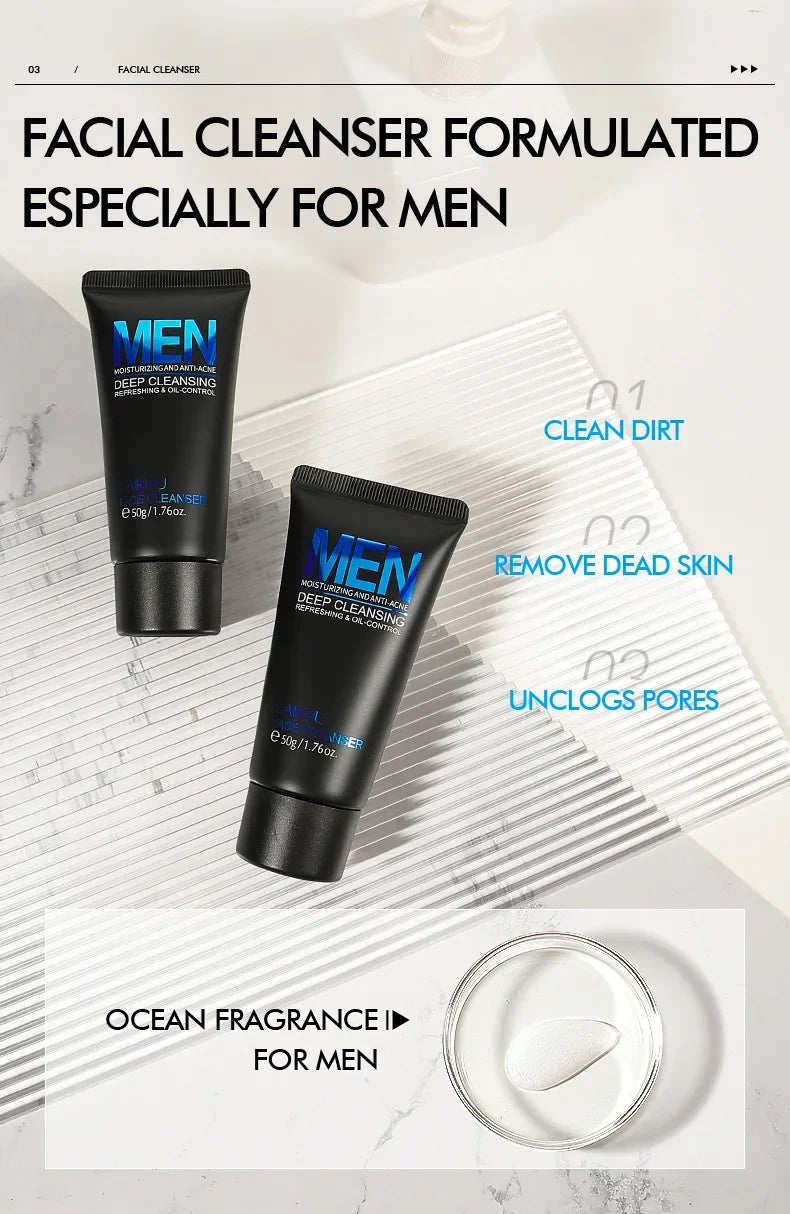 LAIKOU Men Facial Cleanser Face Washing Moisturizing Man Skin Care Oil Control Blackhead Remove Scrub Cosmetics Deep Norishing Halalzen