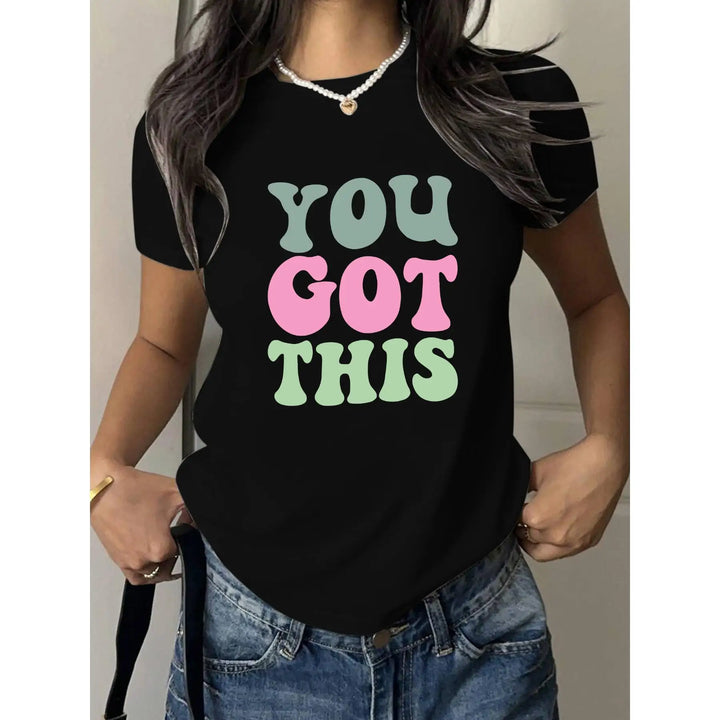 Kadınlar için İlham Verici "Sen Başarabilirsin" Renk Bloklu Tişört Kısa Kollu Bol Rahat Motive Edici Üst Olumlu Eski Tarz