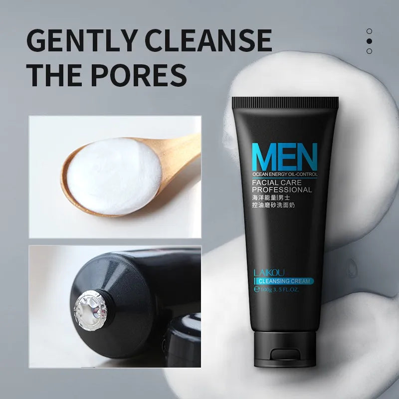 LAIKOU Men Facial Cleanser Moisturizing Oil control Exfoliating Acne Prone Skin Blackhead Remover Facial Cleanser 50g Halalzen