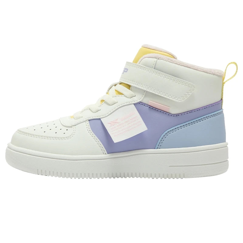 Xtep Kid's Skateboarding Shoes 2024 Winter Unisex Warm Cotton High-top Velcro Stitching Color Fashion Casual Shoes 676416379380