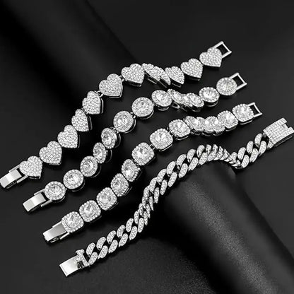 4 Piece Heart Shape Cuban Tenni Bracelet Set for Women -8.2 INCH