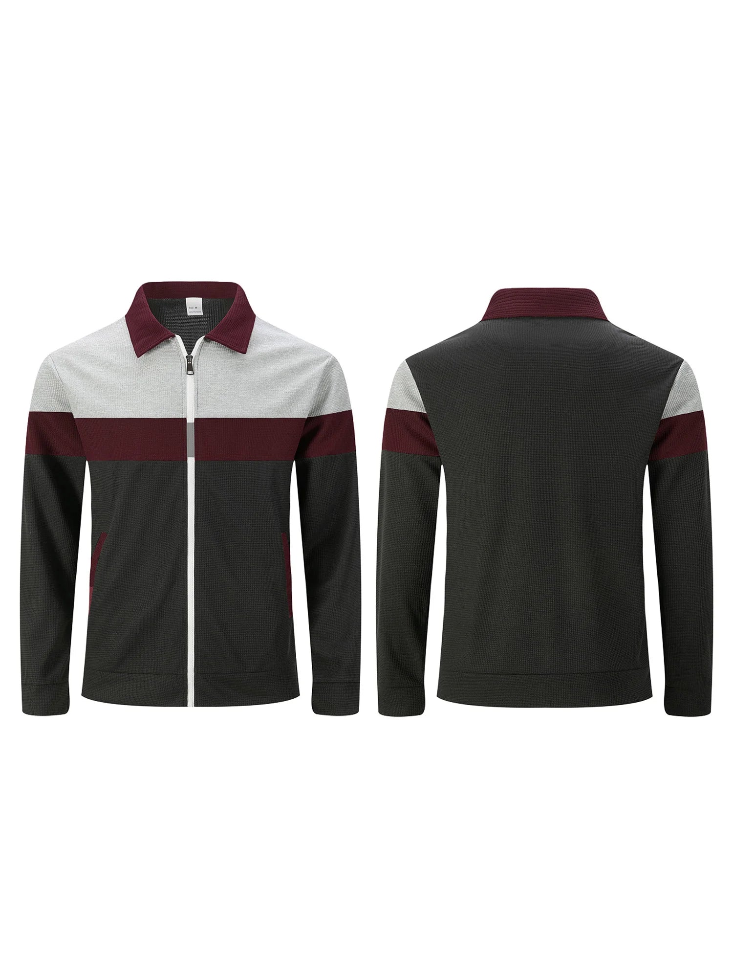 Men s Casual Lapel Collar Zip Up Jacket with Patchwork Design Pockets and Stylish Outerwear for Fall Fashion