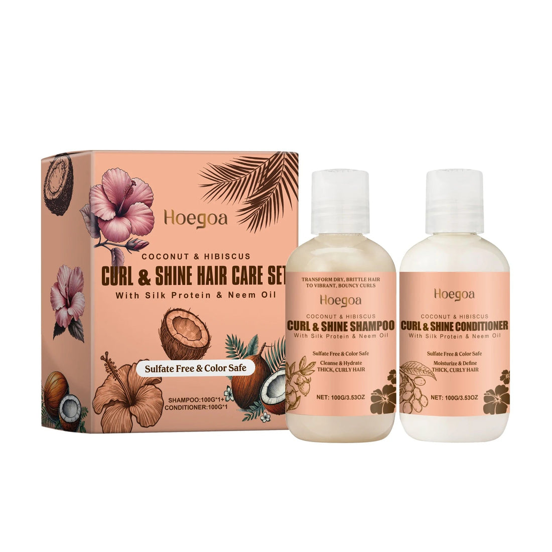 Coconut Shampoo and Conditioner Set - Hydrating Hair Care for Curly Hair | Oil Control Frizz Removal Scalp Cleansing Smoothing Halalzen