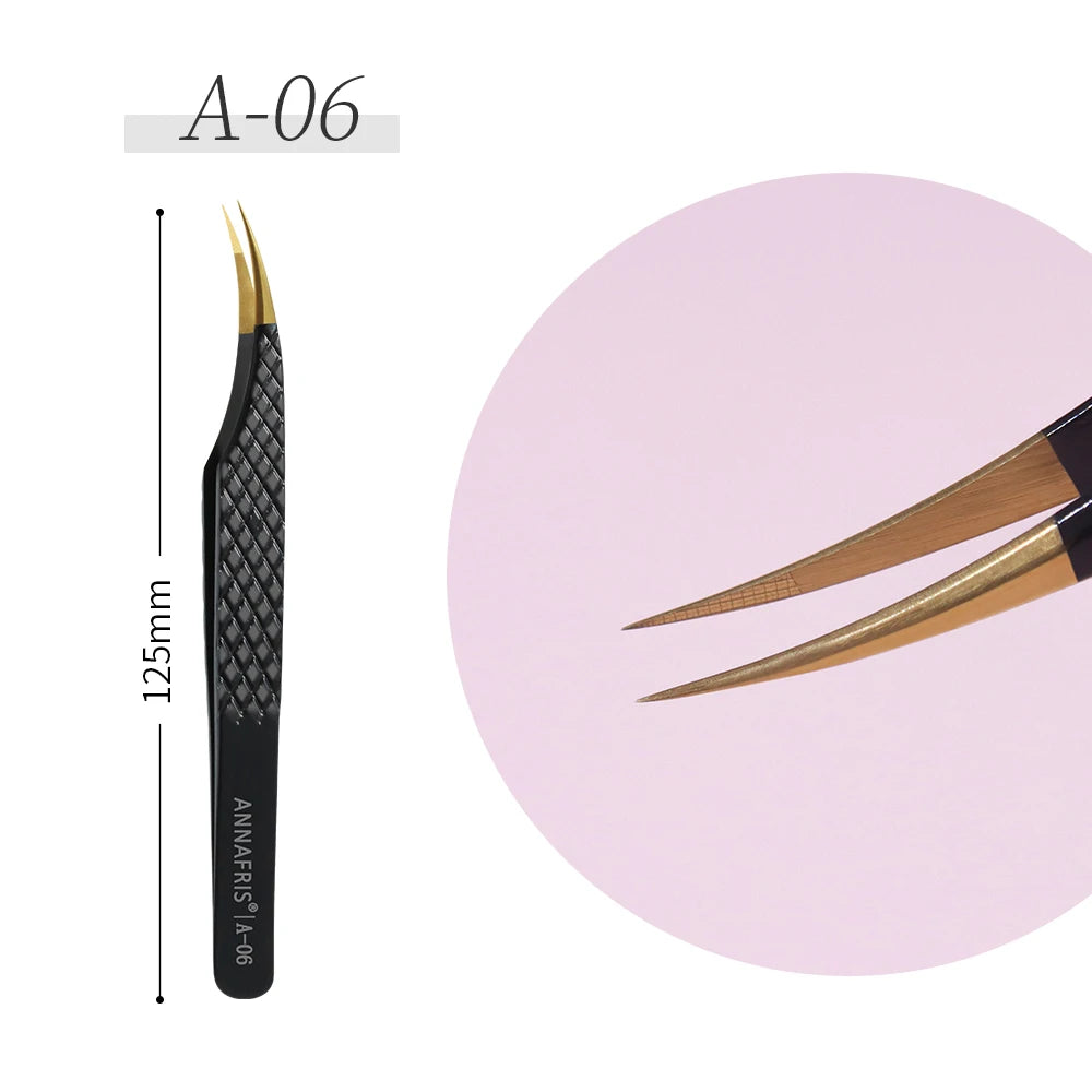 ANNAFRIS High-end Fiber Tip Lash Tweezers Stainless Steel Straight Head Curved Tip Eyelash Extension Tweezer Makeup Tools