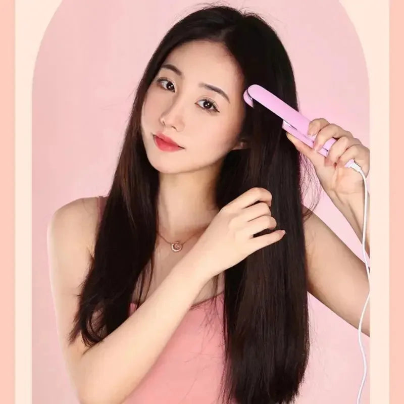 Europlug Mini Quick-Heating Hair Straightener—Multi-color plywood，Dual-use for straight and curly hair，Can be styled as bangs Halalzen